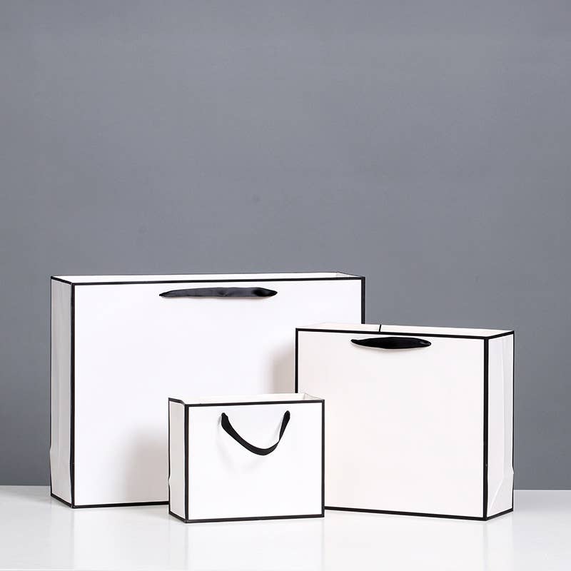 White with Black Border Paper Gift Bag w/ free tissue: V1