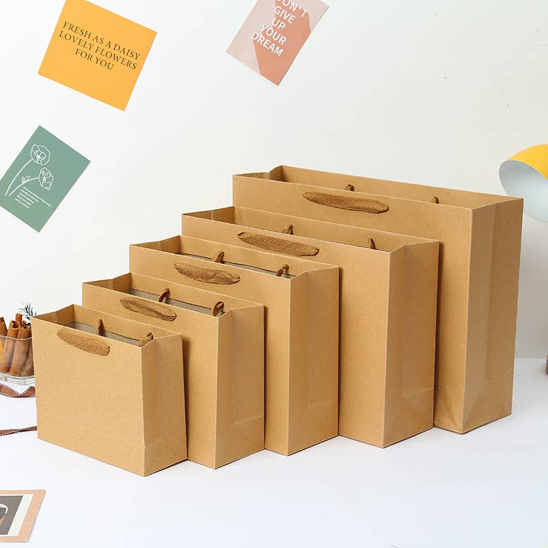 10pc, Horizontal Brown Thick Kraft Paper Gift Bag w/ tissue: H6