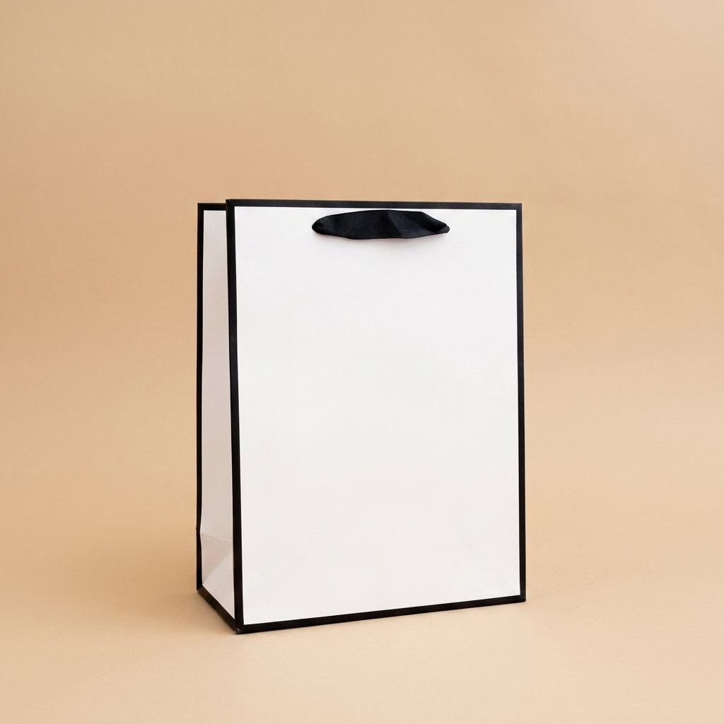 White with Black Border Paper Gift Bag w/ free tissue: V3
