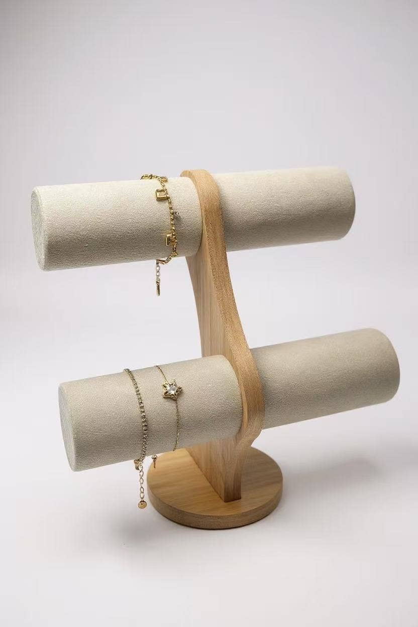 2-tier wooden bracelet display RY35: Beige / Wood