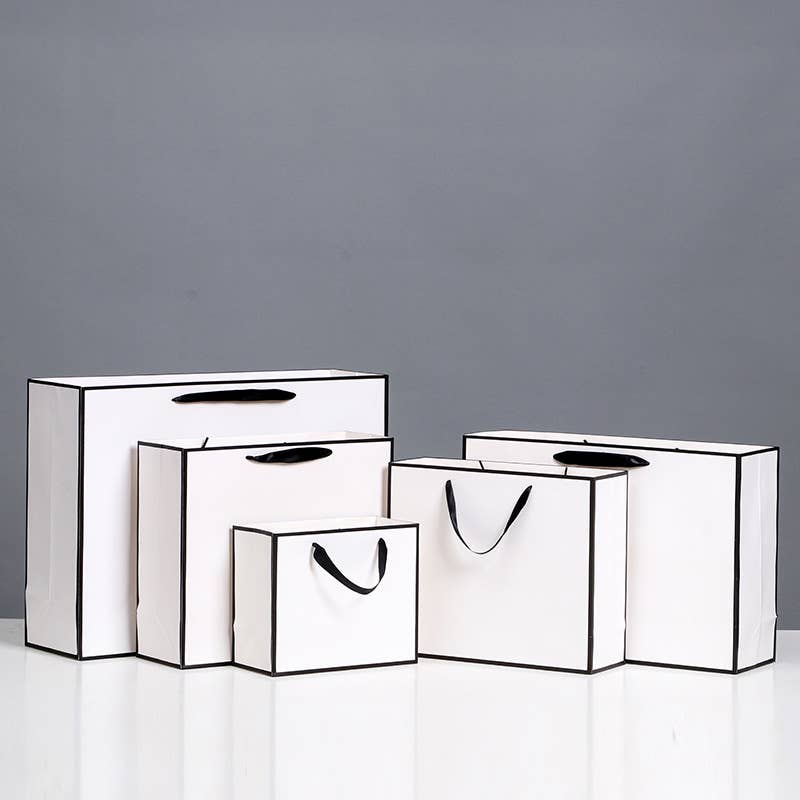 White with Black Border Paper Gift Bag w/ free tissue: V3