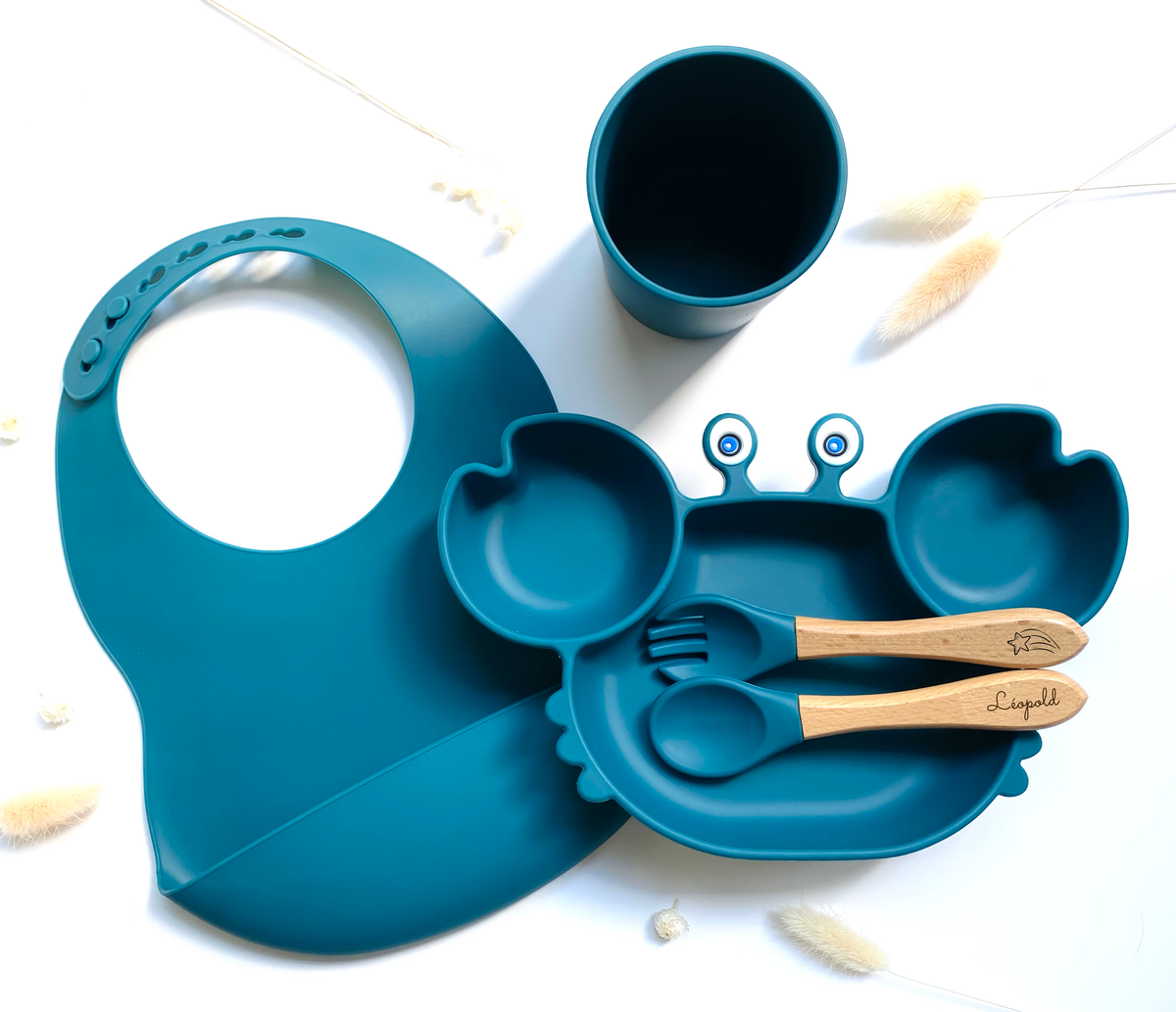 Children's meal pack+bib/glass: Sky blue