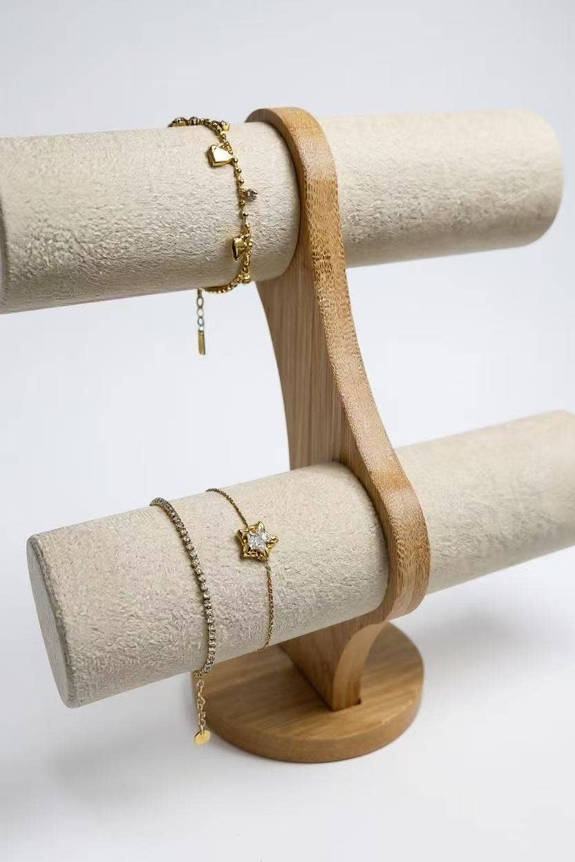 2-tier wooden bracelet display RY35: Beige / Wood