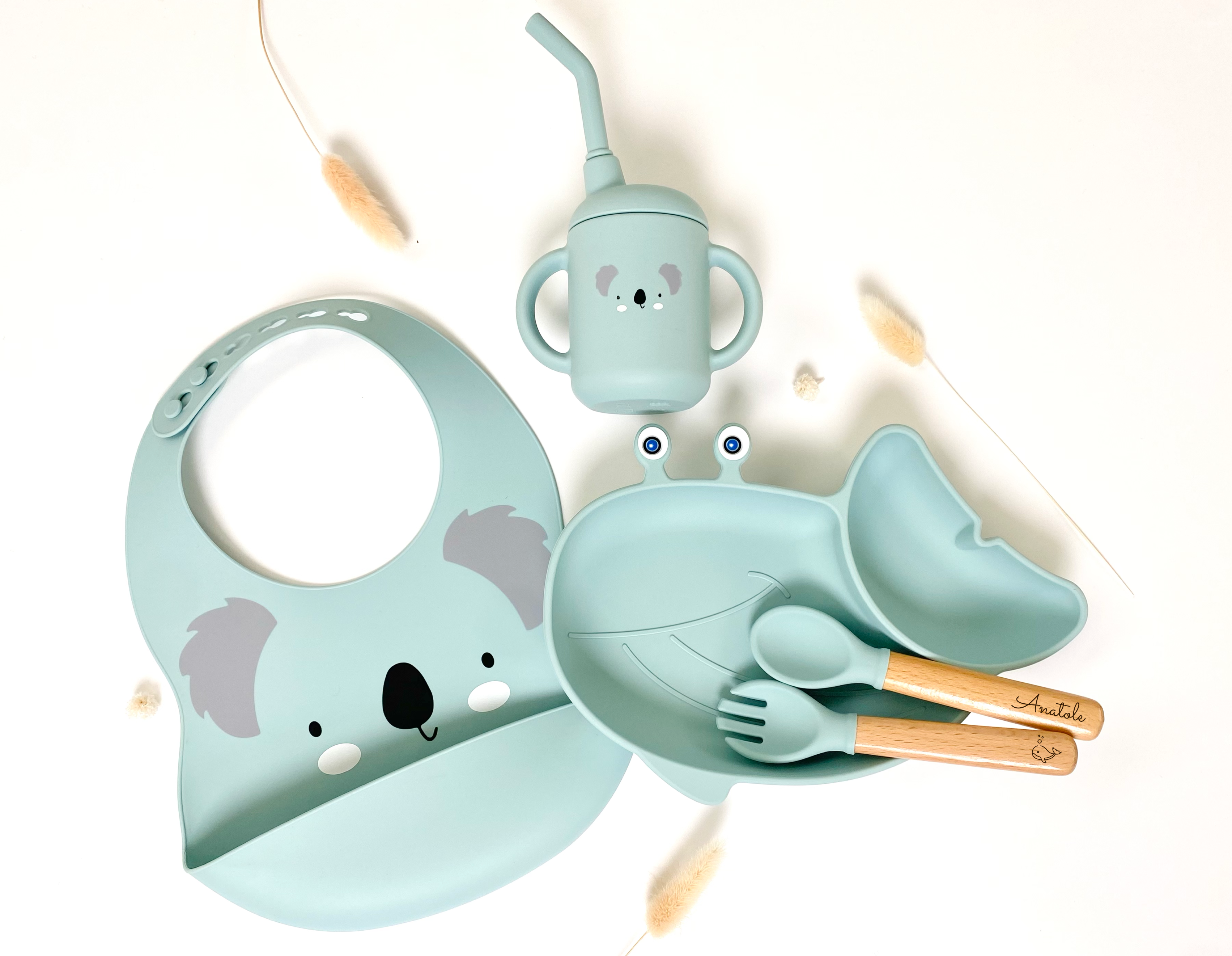 Whale meal pack+animal bib +straw glass: Pink