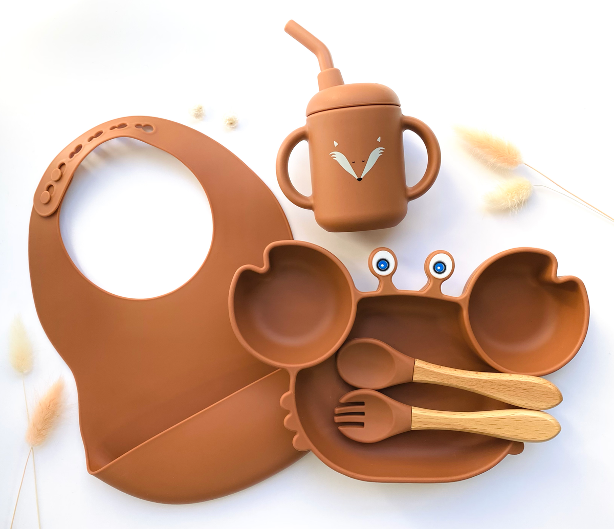Meal pack+bib+straw glass for children: Bleu marine