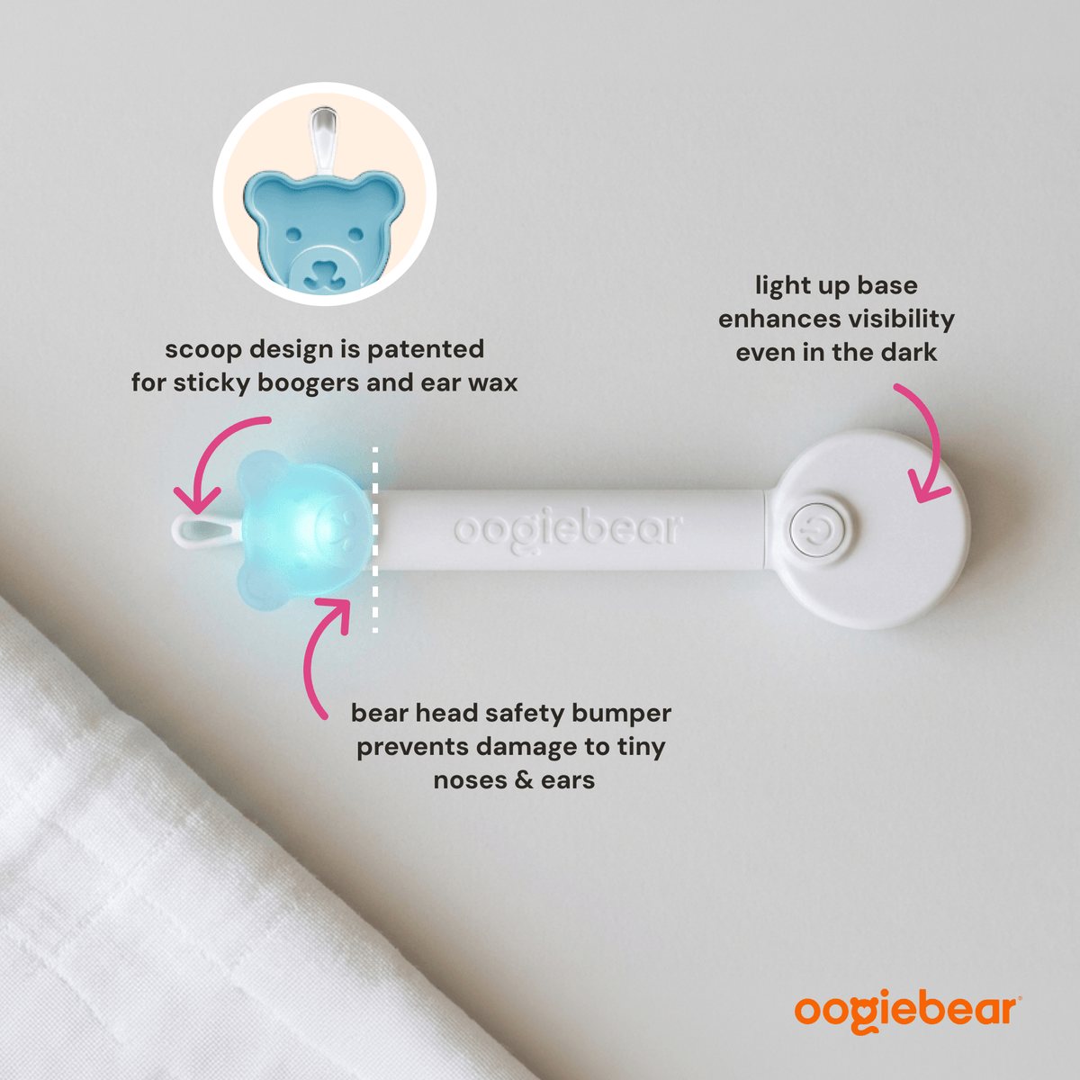 Oogiebear booger picker with a LED light
