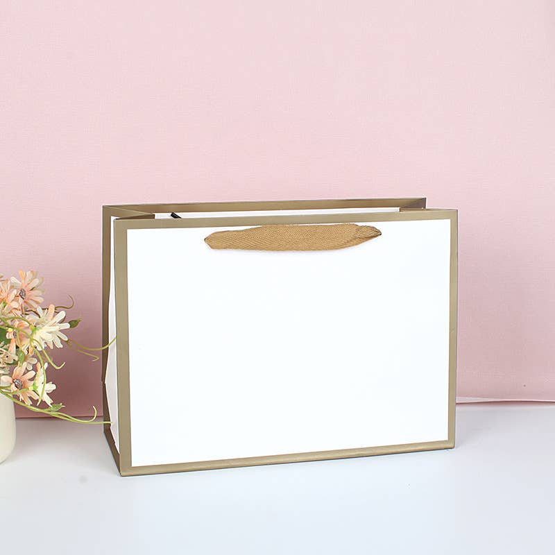 White with Gold Border Paper Gift Bag w/ free tissue: V2