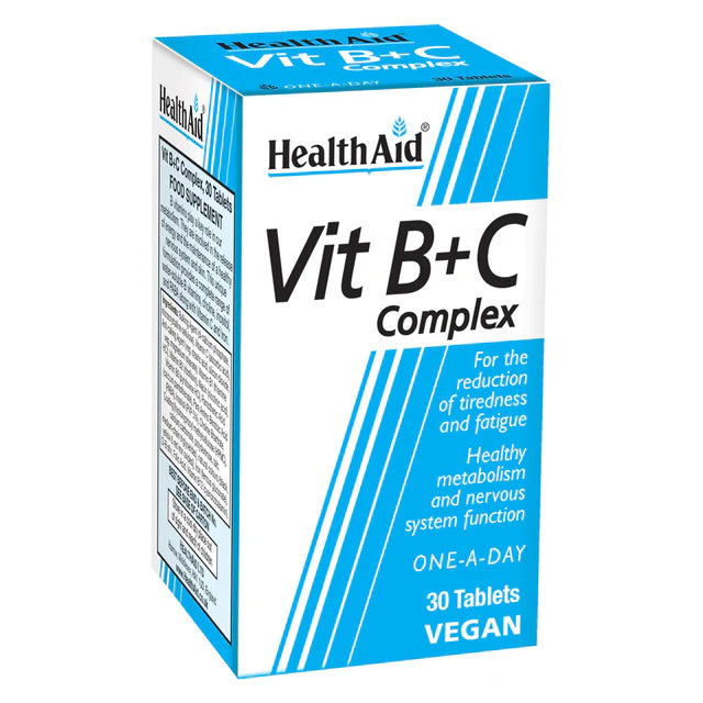 HealthAid Vit B+C Complex Tablets - Energy and immune system support.