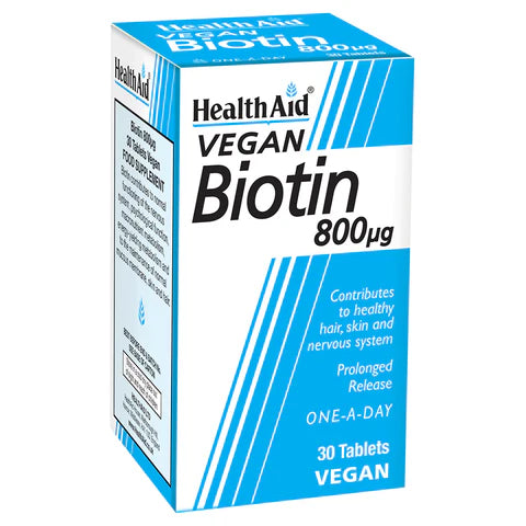 HealthAid Biotin 800µg Tablets - Supports hair, skin, and nail health.