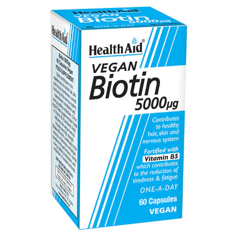 HealthAid Biotin 5000µg Capsules - Comprehensive support for hair, skin, and nails.