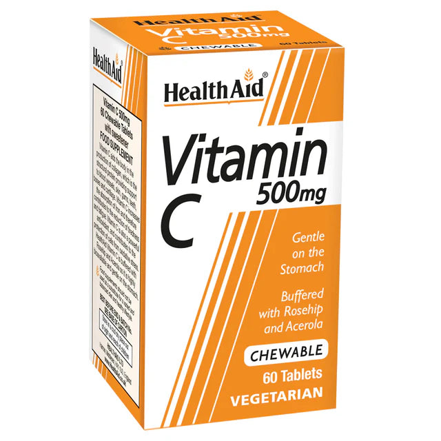 HealthAid Vitamin C 500mg Chewable Tablets - Immune system and antioxidant support.