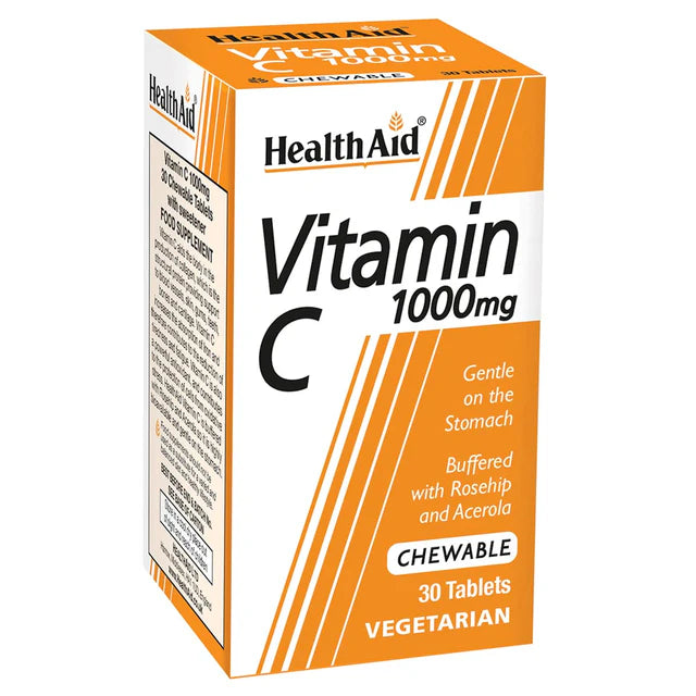 HealthAid Vitamin C 1000mg Chewable Tablets - Immune and antioxidant support with Rosehip and Acerola.