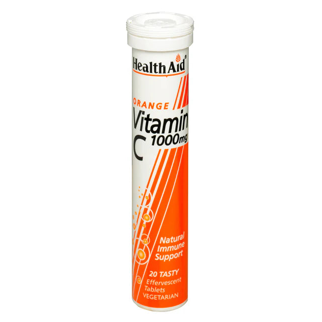 HealthAid Vitamin C 1000mg Effervescent Tablets - Orange flavor immune and antioxidant support.