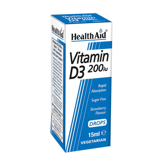 HealthAid Vitamin D3 200 IU Drops - Supports bone health and immune system.