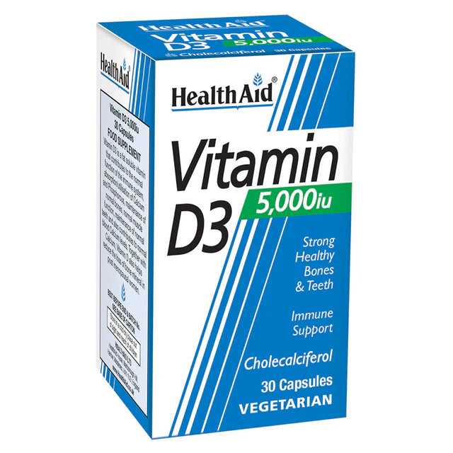 HealthAid Vitamin D3 5000 IU - Supports bone health and immune system.