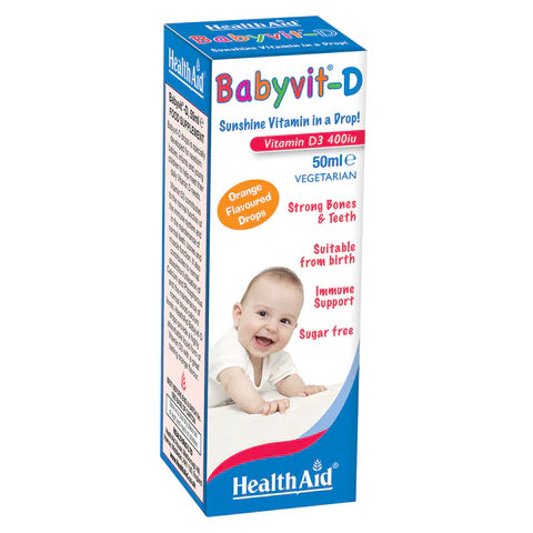 HealthAid Babyvit D 400IU Drops - Bone and immune health support for infants.