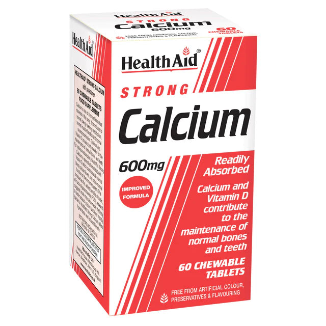 HealthAid Calcium 600mg Chewable Tablets - Bone and teeth health supplement.