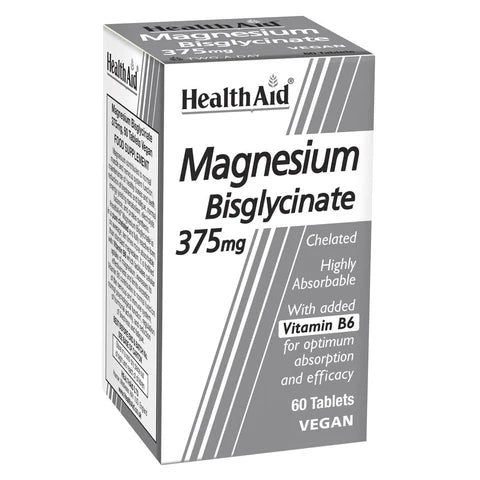 HealthAid Magnesium Bisglycinate 375mg Tablets - Muscle and nervous system support.