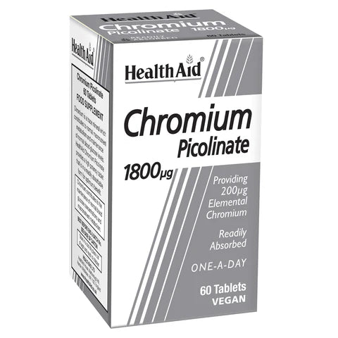 HealthAid Chromium Picolinate 200μg Tablets - Glucose metabolism and weight management support.