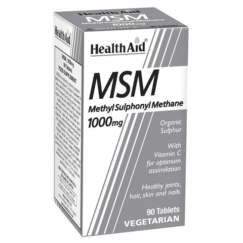 HealthAid MSM 1000mg Tablets - Joint health and inflammation reduction support.