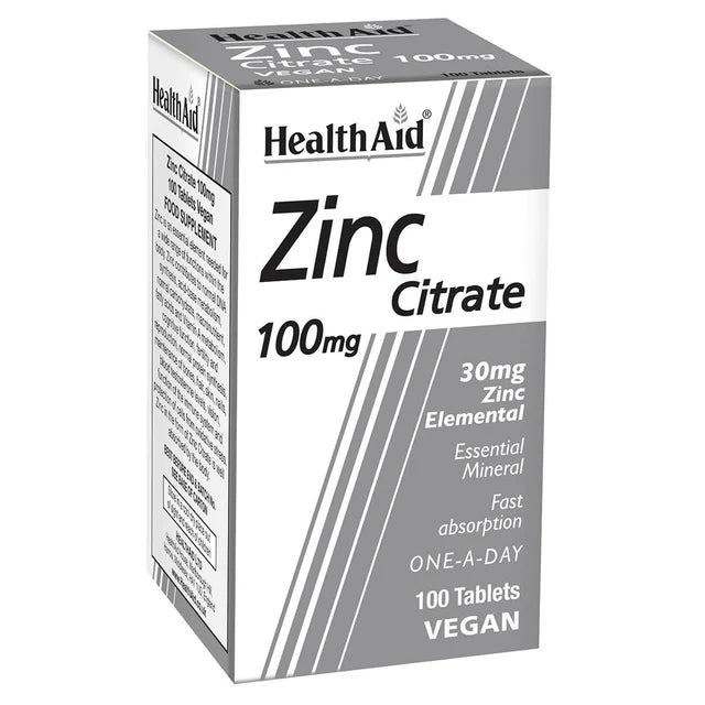 HealthAid Zinc Citrate 100 mg - Supports immune health and skin vitality.