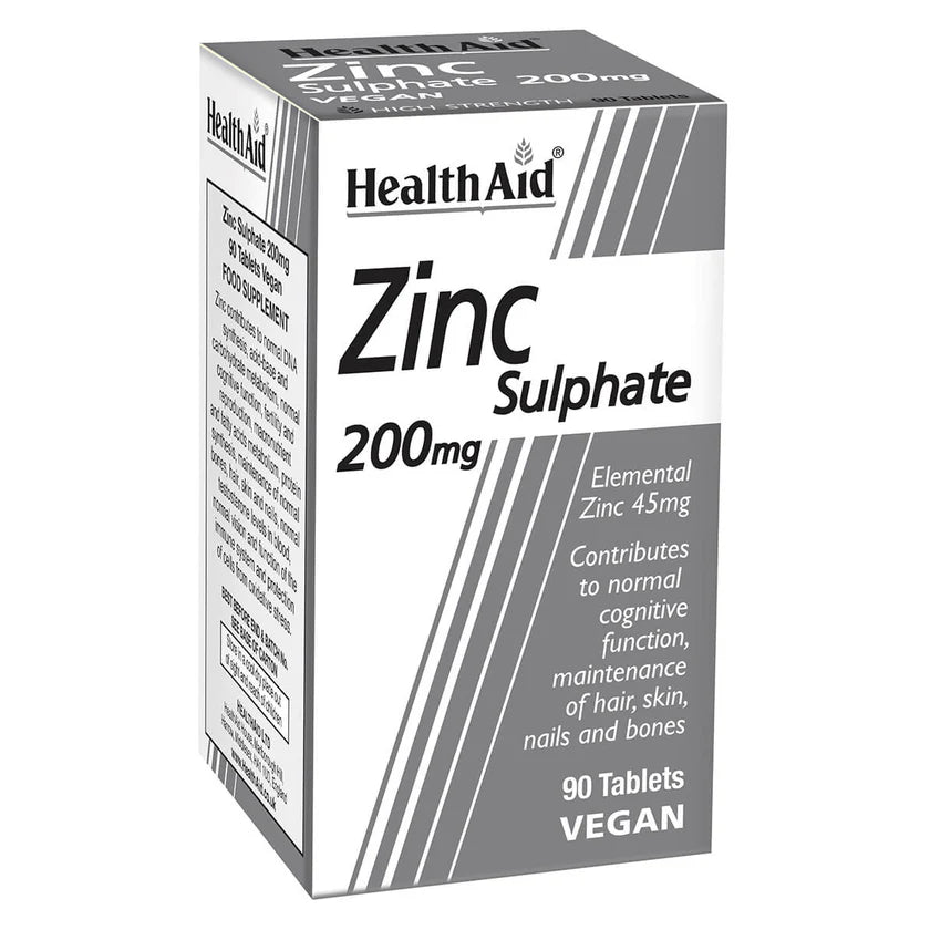 HealthAid Zinc Sulphate 200mg Tablets - Bone density and immune support.