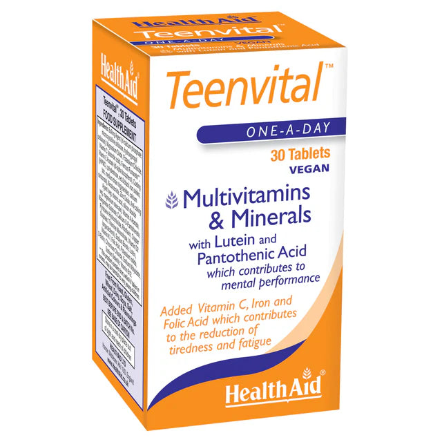 HealthAid Teenvital Tablets - Multivitamins for energy, focus, and skin health in teenagers.