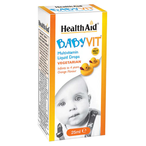 HealthAid Baby Vit Orange Flavour Drops - Essential vitamins for infant health.