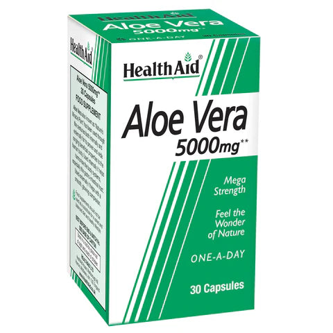 HealthAid Aloe Vera 5000mg Capsules - Digestive and immune health support.