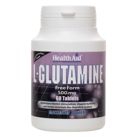 HealthAid L-Glutamine 500mg Tablets - Gut and brain health support.