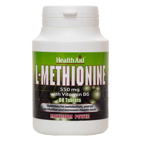 HealthAid L-Methionine 550mg + Vitamin B6 Tablets - Liver health and energy production support.