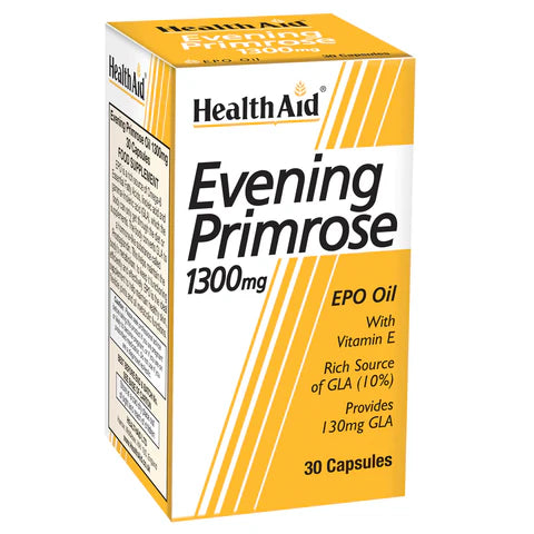 HealthAid Evening Primrose Oil 1300mg Capsules - Skin health and hormonal balance support.