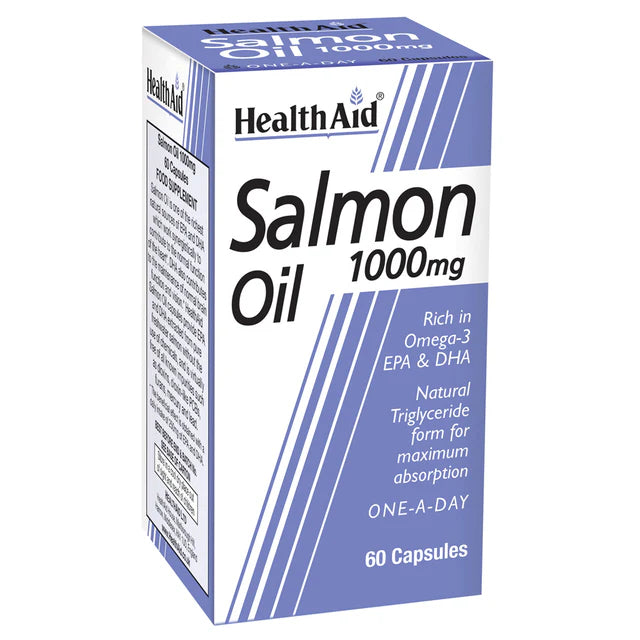 HealthAid Salmon Oil 1000mg Capsules - Omega-3 for heart and brain support.