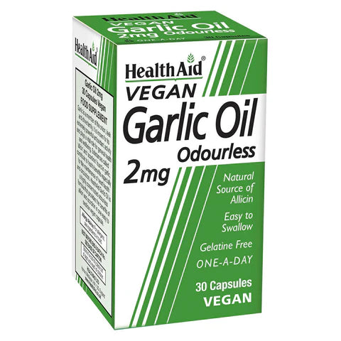 HealthAid Garlic Oil 2mg Odourless Vegicaps - Supports heart health and immune function.