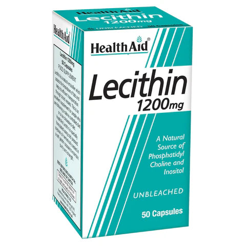 HealthAid Lecithin 1200mg Unbleached Capsules - Brain function, liver health, and fat metabolism support.