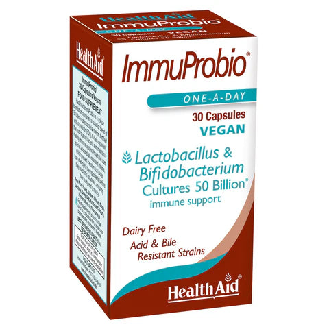 HealthAid ImmuProbio Vegan Capsules - Gut and immune health support.