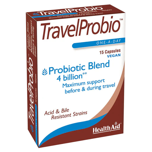 HealthAid TravelProbio Vegicaps - Probiotics for digestive health during travel.