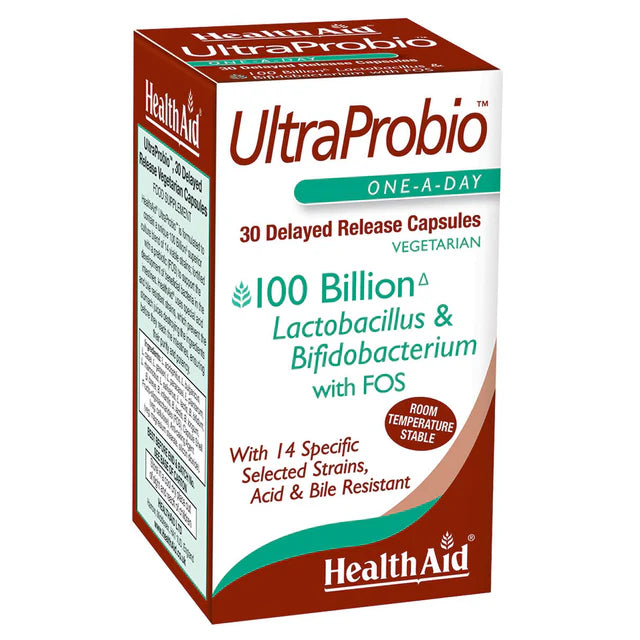 HealthAid UltraProbio Capsules - Delayed release probiotics for gut health.