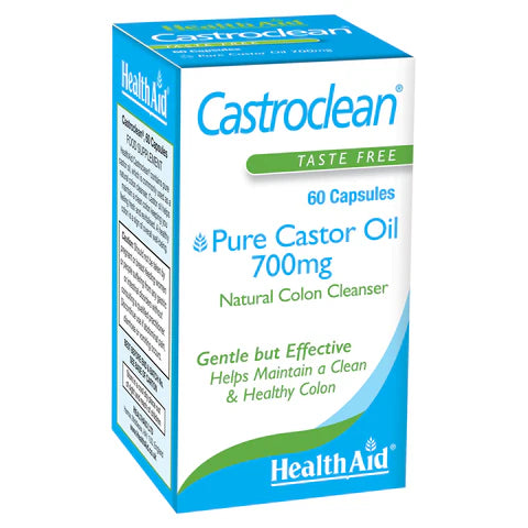 HealthAid Castroclean Castor Oil 700mg Capsules - Digestive health and bowel regularity support.