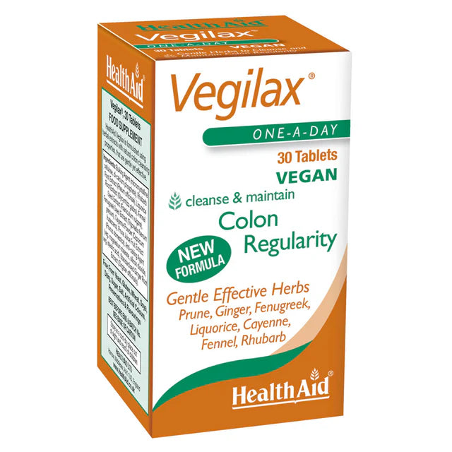 HealthAid Vegilax Tablets - Natural herbal support for digestion and constipation relief.