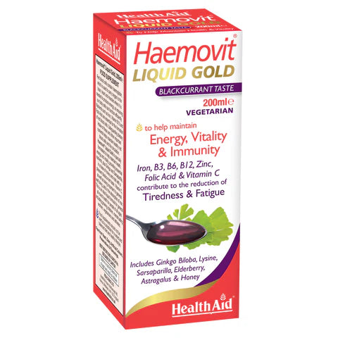 HealthAid Haemovit Liquid Gold - Energy boost and fatigue reduction support.