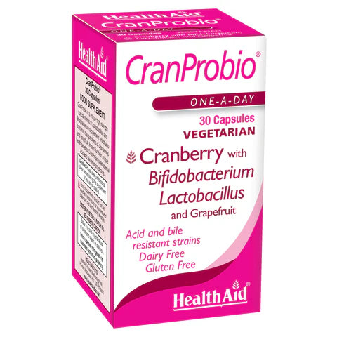 HealthAid CranProbio Capsules - Supports urinary and digestive health with probiotics and cranberry extract.