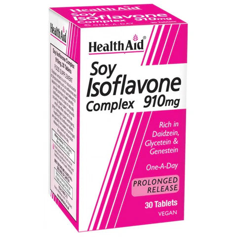 HealthAid Soya Isoflavone Complex 910mg Tablets - Natural support for hormonal balance.