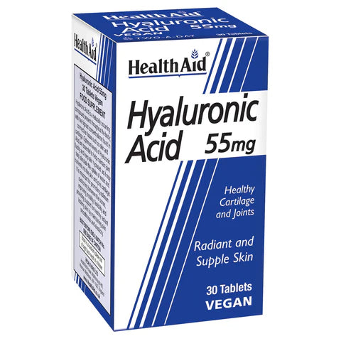 HealthAid Hyaluronic Acid 55mg Tablets - Joint lubrication and skin hydration support.