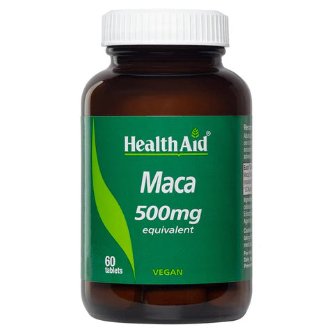 HealthAid Maca 500mg Tablets - Energy, stamina, and hormonal balance support.