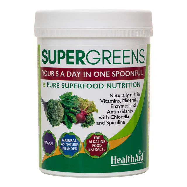 HealthAid SuperGreens Powder - Nutrient-dense detox and energy support.