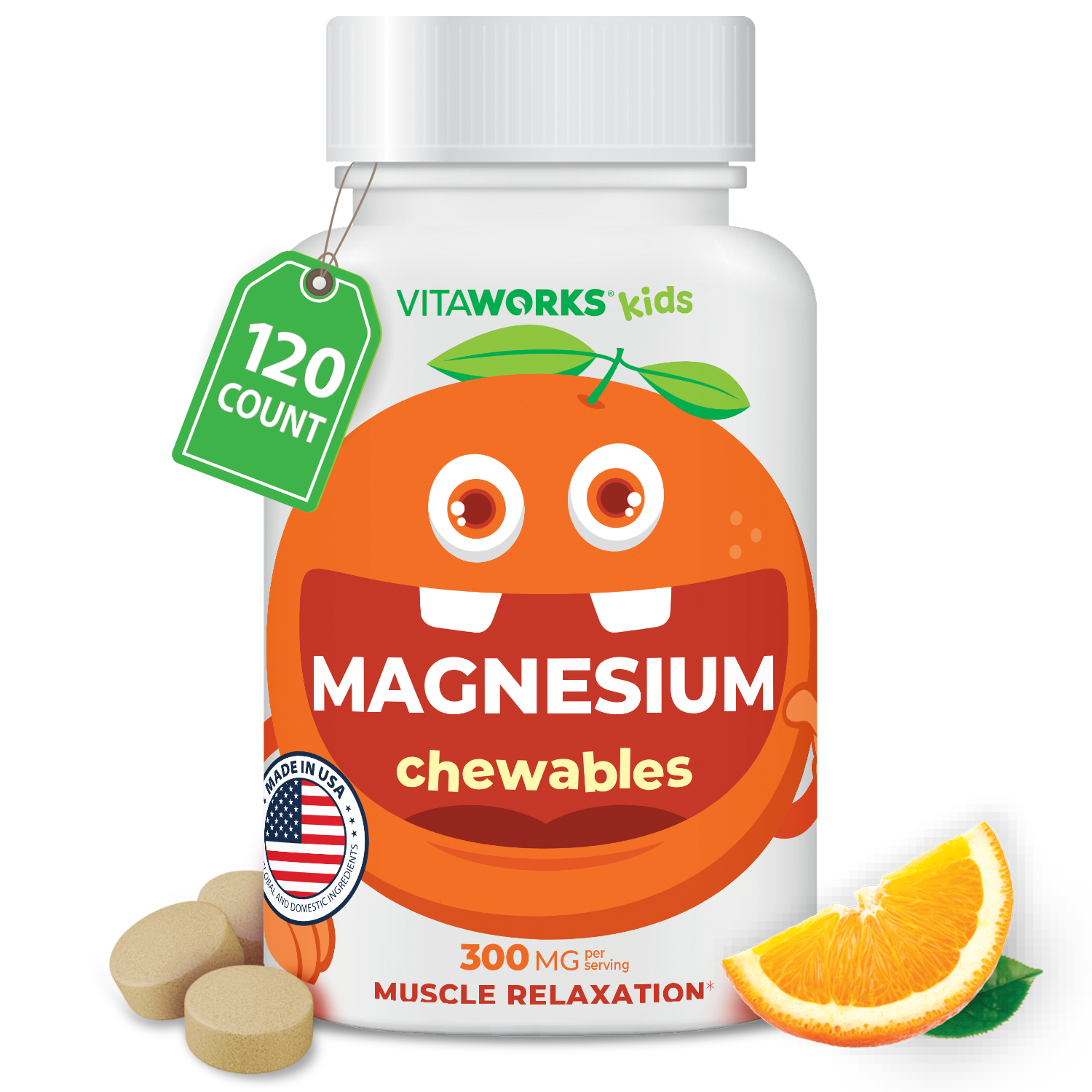 VitaWorks Magnessium Supplement for Kids Chewable, Strength: Orange / 120 Chewable Tablets