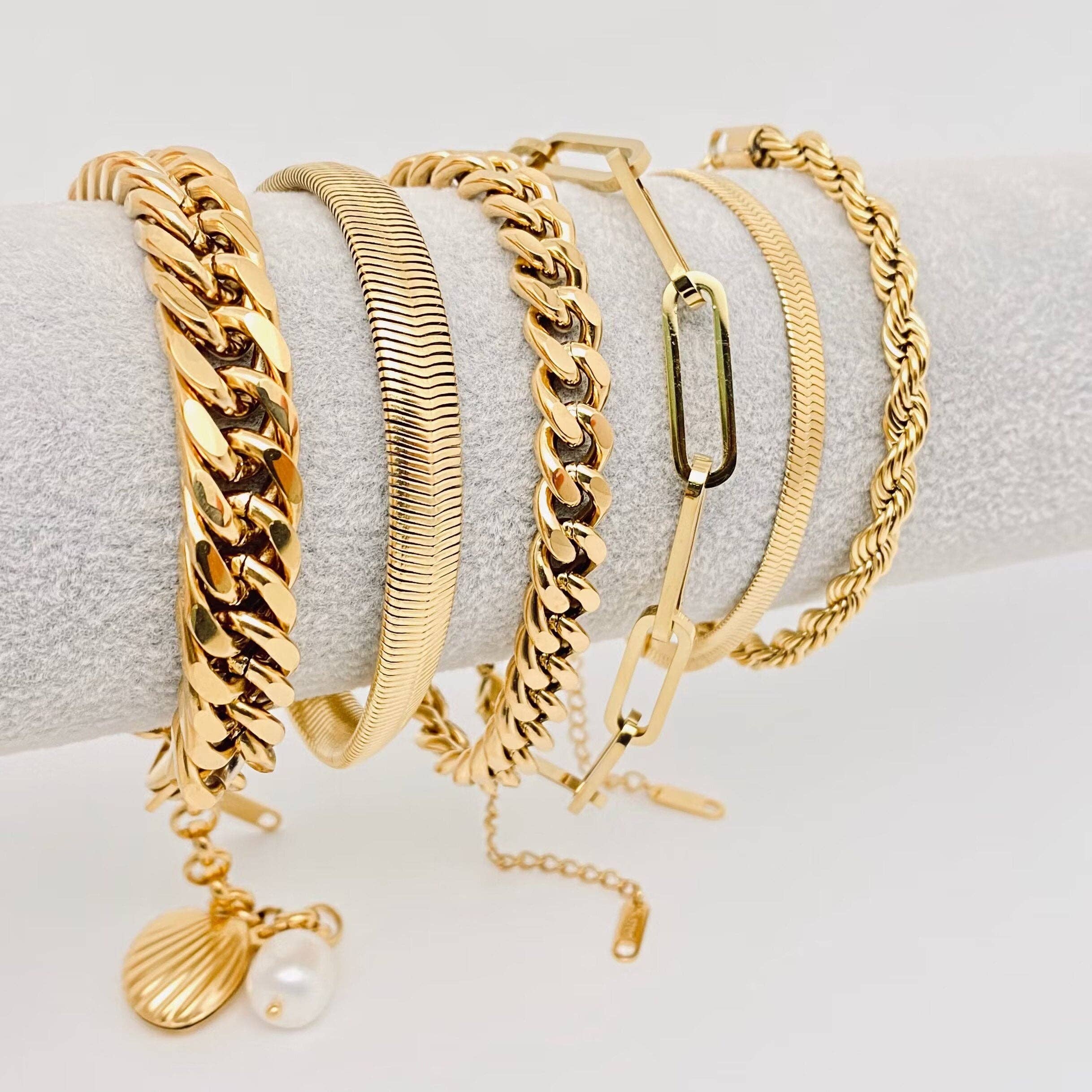 Multi Style 18K Gold Plated Steel Chain Bracelets - FGS: F