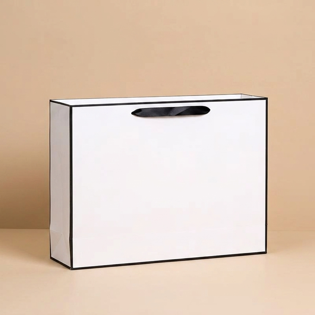 White with Black Border Paper Gift Bag w/ free tissue: V3