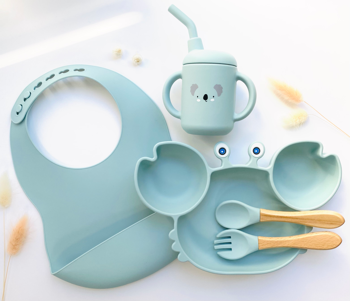 Meal pack+bib+straw glass for children: Bleu marine
